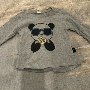 Huxbaby size 0 (6-12 month) grey long sleeve shirt with panda with gold pretzel